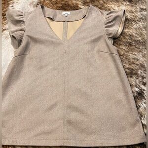 VOY Beige V-Neck Ruffle Sleeve Blouse l M